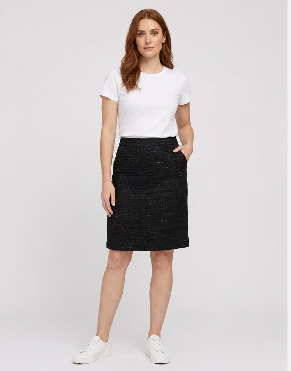 Caché Cut Made in USA Pencil Knee Length Tweed Lined Skirt Women Size 6